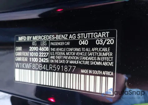 2020 Mercedes-Benz C 300 from USA, damaged, VIN W1KWF8DB4LR591877